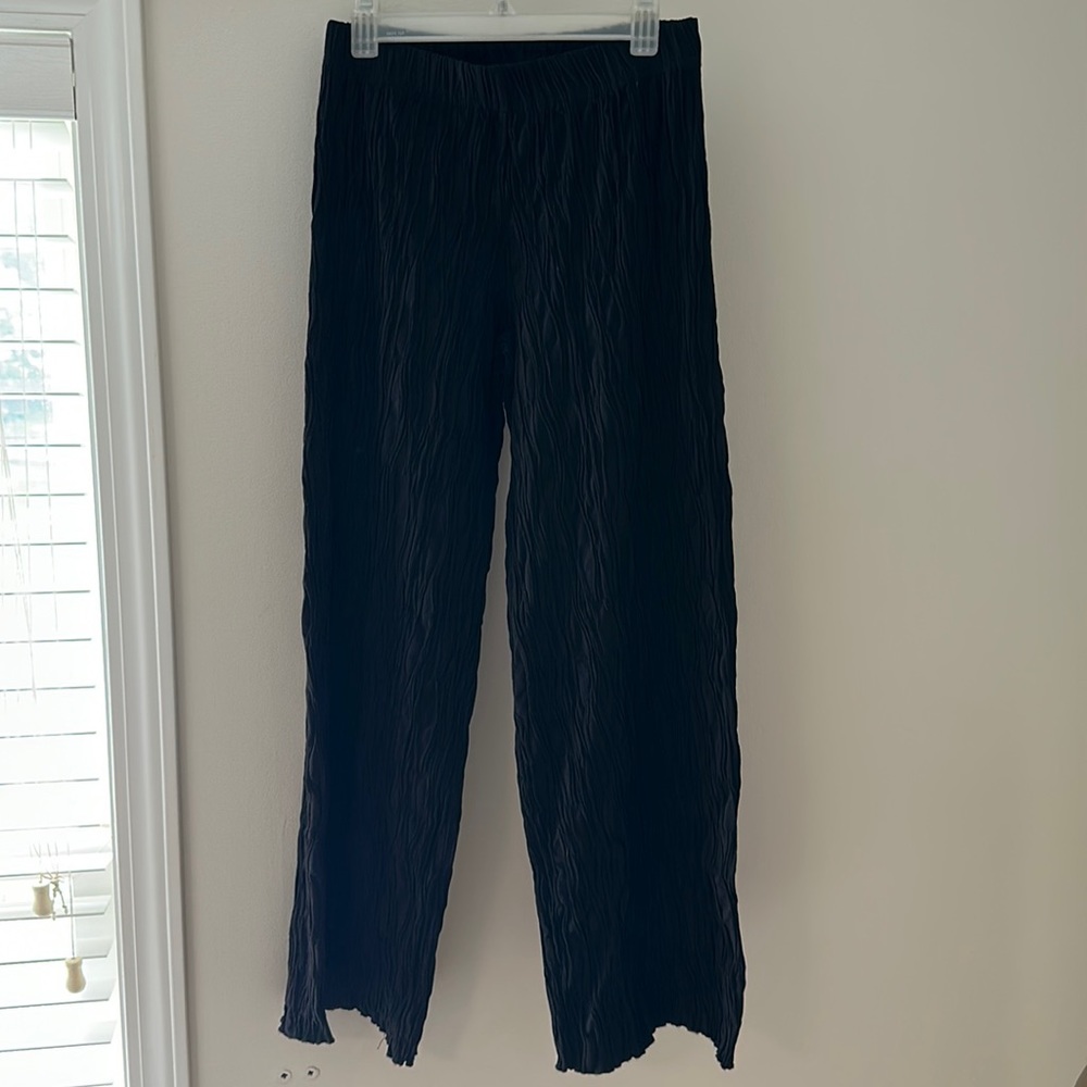 Black textured flare pants